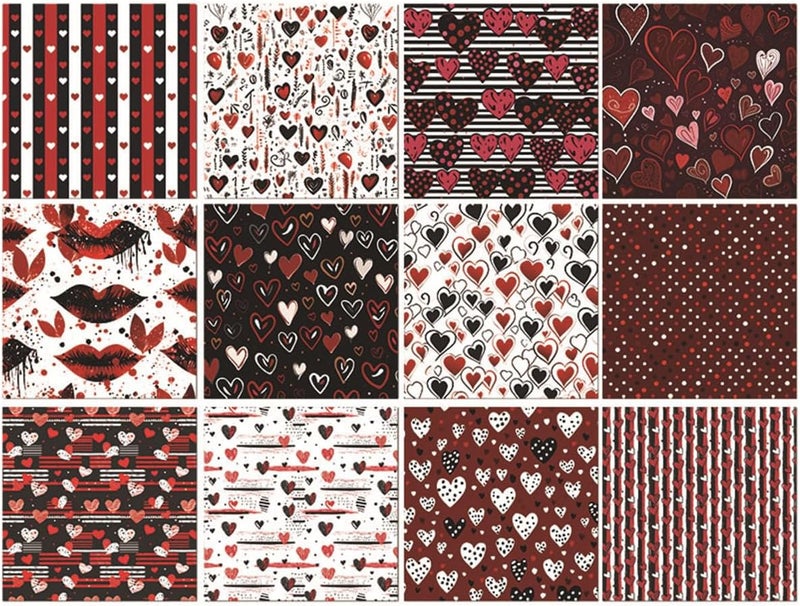 WLXTREE Valentine’s Day Scrapbook Paper 6 x 6 - Single Sided 24 Sheets Printing Black Red Love Pattern Decorative Craft Paper Pad for Junk Journals Bullet Journal Card Making - Image 2